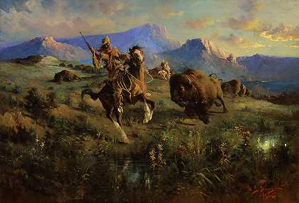 猎杀水牛`Buffalo Hunt by Paxson Edgar Samuel