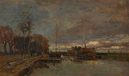 阿姆斯特丹附近的运河`Kanal bei Amsterdam (1875) by Tina Blau
