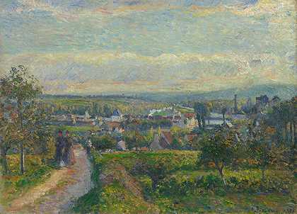 圣欧恩的观点-慈善`View of Saint Ouen l’Aumône (1876) by Camille Pissarro