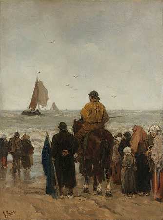 船到了`Arrival of the Boats (1884) by Jacob Maris