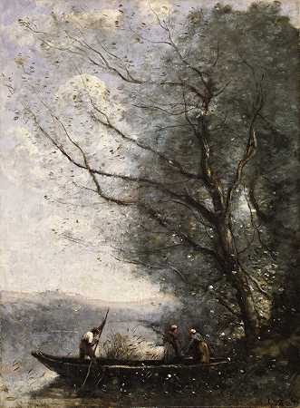 船夫`The Ferryman (ca. 1865) by Jean-Baptiste-Camille Corot