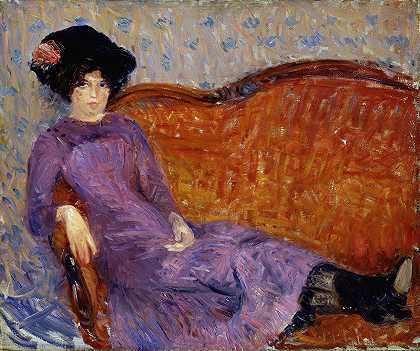 紫色连衣裙`The Purple Dress (1908 1910) by William James Glackens