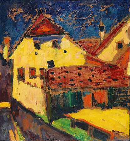 黄屋`Gelbe Häuser (1909) by Alexej von Jawlensky