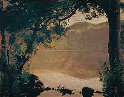 内米湖`Der Nemisee (1843) by Jean-Baptiste-Camille Corot