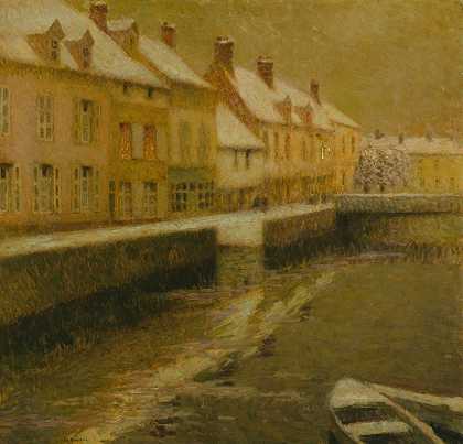 冬季布鲁日运河`Canal in Bruges, winter (1899) by Henri Le Sidaner