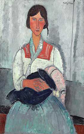 带着孩子的吉普赛女人`Gypsy Woman with Baby by Amedeo Modigliani