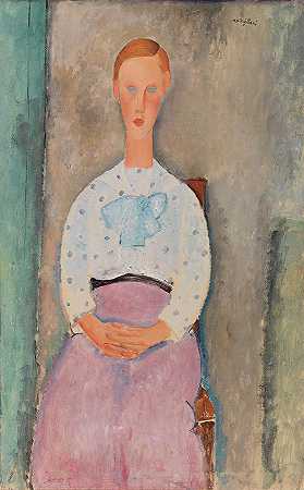 穿着圆点衬衫的女孩`Girl with a Polka-Dot Blouse by Amedeo Modigliani