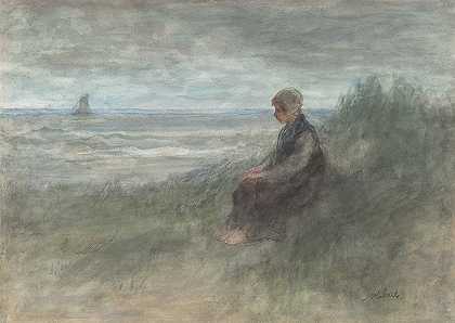 沙丘上的女孩`Girl in the dunes (mid 19th–early 20th century) by Jozef Israëls