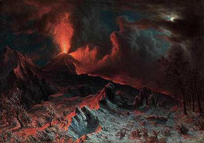 午夜维苏威火山`Mount Vesuvius at Midnight by Albert Bierstadt