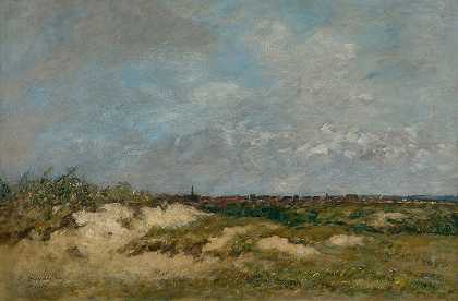 伯克。恶劣天气下的沙丘`Berck. Les Dunes Par Gros Temps (1890) by Eugène Boudin
