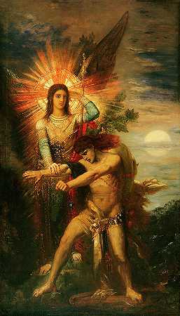 雅各布和天使`Jacob and the Angel by Gustave Moreau