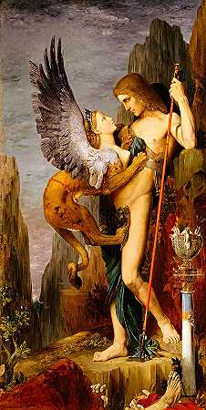 奥迪普斯和斯芬克斯`Oedipus and the Sphinx by Gustave Moreau