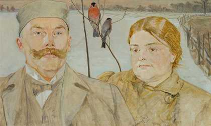 瓦乔夫·卡切夫斯基和海伦娜·卡切夫斯卡的肖像`Portrait of Wacław Karczewski and Helena Karczewska (1900) by Jacek Malczewski