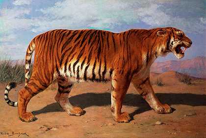跟踪老虎`Stalking Tiger by Rosa Bonheur
