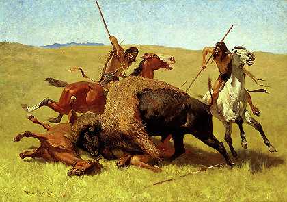 猎杀野牛`The Buffalo Hunt by Frederic Remington