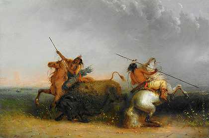 猎杀水牛`Buffalo Hunt by Alfred Jacob Miller