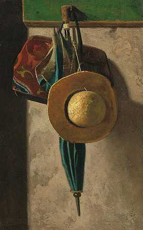 草帽、包和伞`Straw Hat, Bag and Umbrella by John Frederick Peto