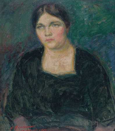 莱登夫人的肖像`Portrait Of Mrs. Rydeng (1913) by Jalmari Ruokokoski