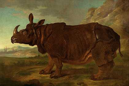 犀牛`Rhinoceros by Jean-Baptiste Oudry
