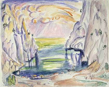 守夜守夜，卡西斯。`Vigen ved En Vaux, Cassis (1911) by Emile Othon Friesz