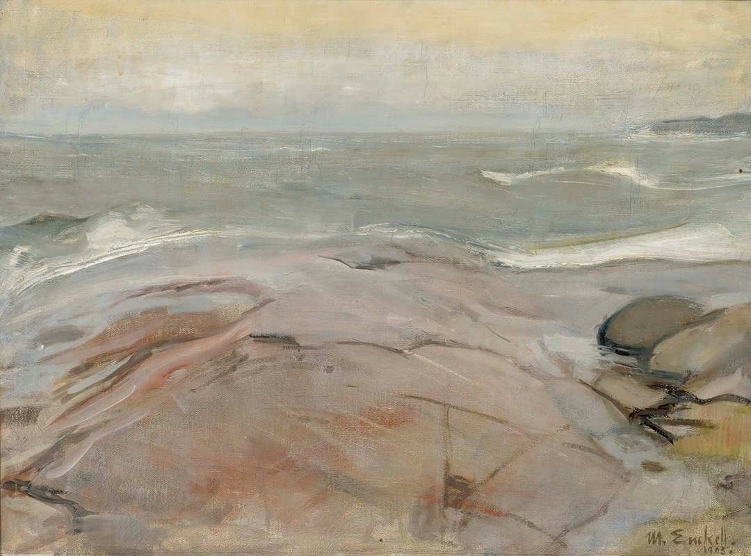 苏尔萨里岛的海滨景观`Seaside Landscape from Suursaari Island (1905) by Magnus Enckell