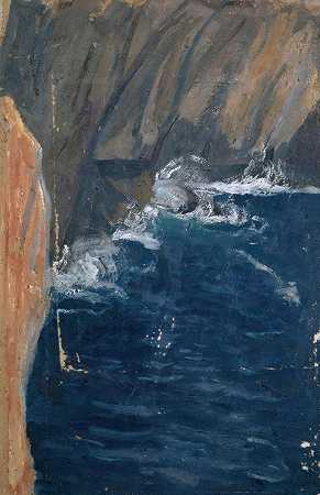 巨浪冲向悬崖`Wave Breaking at a Cliff by Ernst Schiess