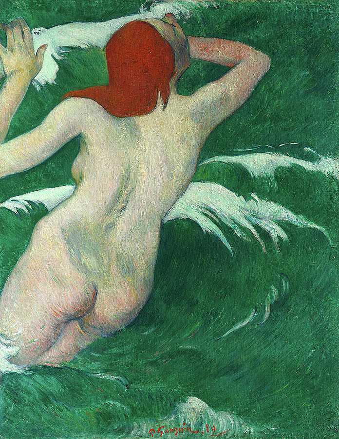 在波浪中`In the Waves by Paul Gauguin
