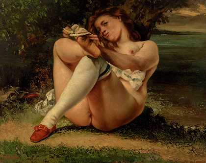 穿白袜子的女人`Woman with White Stockings by Gustave Courbet