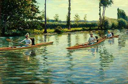 在耶尔河上划船`Boating on the Yerres by Gustave Caillebotte