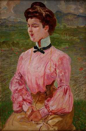 一位年轻女士的肖像`Portrait of a Young Lady (1906) by Jacek Malczewski