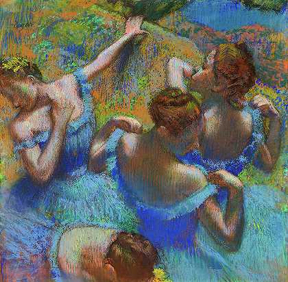 蓝色舞者`Blue Dancers by Edgar Degas