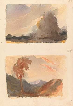 前景为大悬崖的景观——Cuyp和s原则（第3条）前景是树木，远处是群山——两者都是s原则`Landscape with Large Cliff in Foreground – Cuyps Principle (no. 3); Landscape with Tree in Foreground, Mountains in Distance – Boths Principle by Thomas Sully