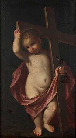 拿着十字架的基督孩子`The Christ Child Holding A Cross by After Guercino