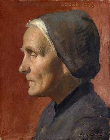 一位老妇人的肖像`Portrait of an Old Woman (1899) by Ottilie Wilhelmine Roederstein