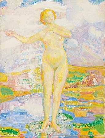 裸体站立女性`Standing Female Nude by Jacques Elie Abraham Hermanjat