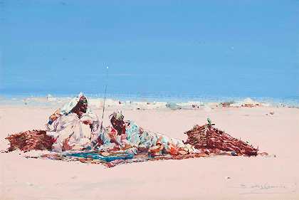 沙漠中的商人`Traders in the desert by Dudley Hardy