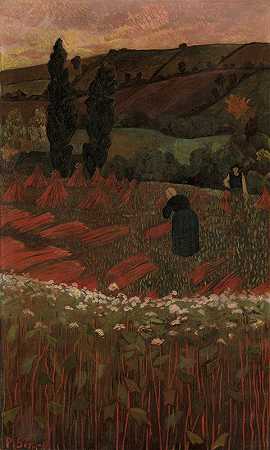 荞麦的收获`The Harvest of Buckwheat (1899) by Paul Sérusier