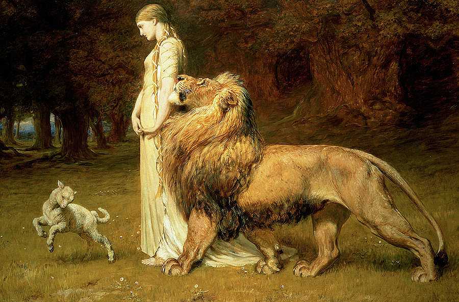 1880年斯宾塞仙后的乌娜和狮子`Una And Lion From Spensers Faerie Queene, 1880 by Briton Riviere