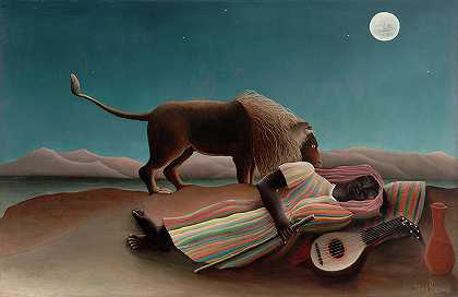 沉睡的吉普赛人`The Sleeping Gypsy by Henri Rousseau