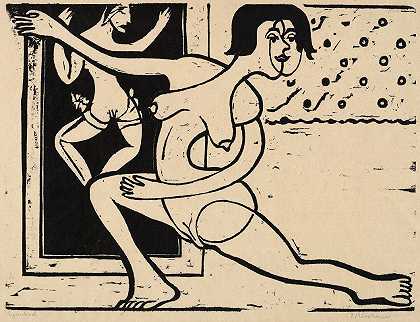 舞蹈演员练习`Dancer Practicing (1934) by Ernst Ludwig Kirchner
