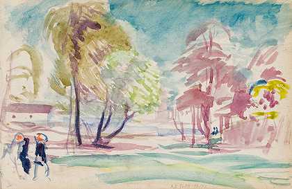 风景和人物、素描`Maisema ja hahmoja, luonnos (1910 ~ 1913) by Magnus Enckell