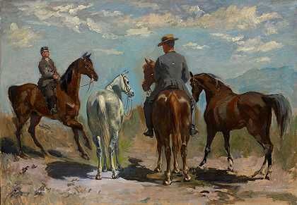 马匹和骑手`Horses and Riders (1863) by Frank Buchser