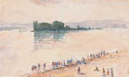从河岸俯瞰整条河`Gezicht vanaf de oever over de volle breedte van een rivier (1851 1924) by Carel Nicolaas Storm van ;s-Gravesande