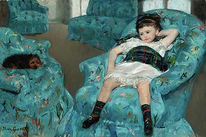 藍色扶手椅`Little Girl in a Blue Armchair by Mary Stevenson Cassatt