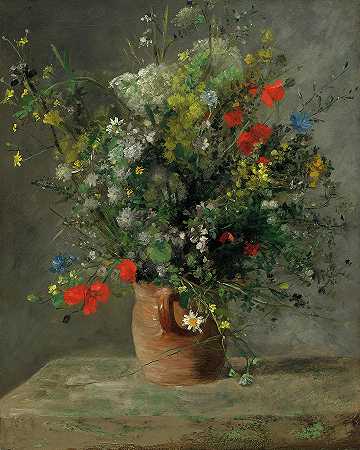 花瓶里的花`Flowers in a vase by Pierre-Auguste Renoir
