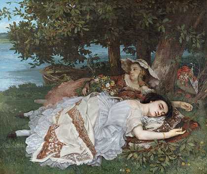 塞纳河畔的女士们（夏季）`Les demoiselles des bords de la Seine (été) (1857) by Gustave Courbet