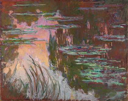 睡莲，夕阳`Water Lilies, Setting Sun by Claude Monet