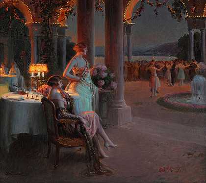 露台上的夜晚`The evening on the terrace by Delphin Enjolras