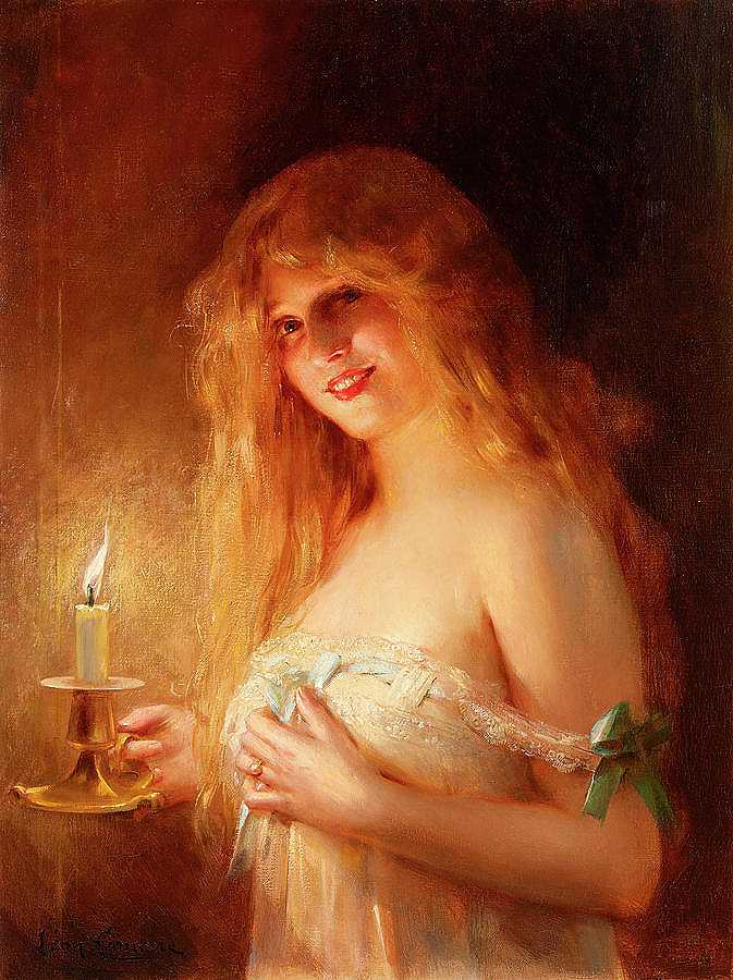 拿蜡烛的女人`Woman with candle by Comerre Leon Francois