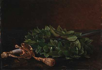 带月桂花环的手杖`En Kårde Med Laurbærkrans (1848) by Johan Laurentz Jensen